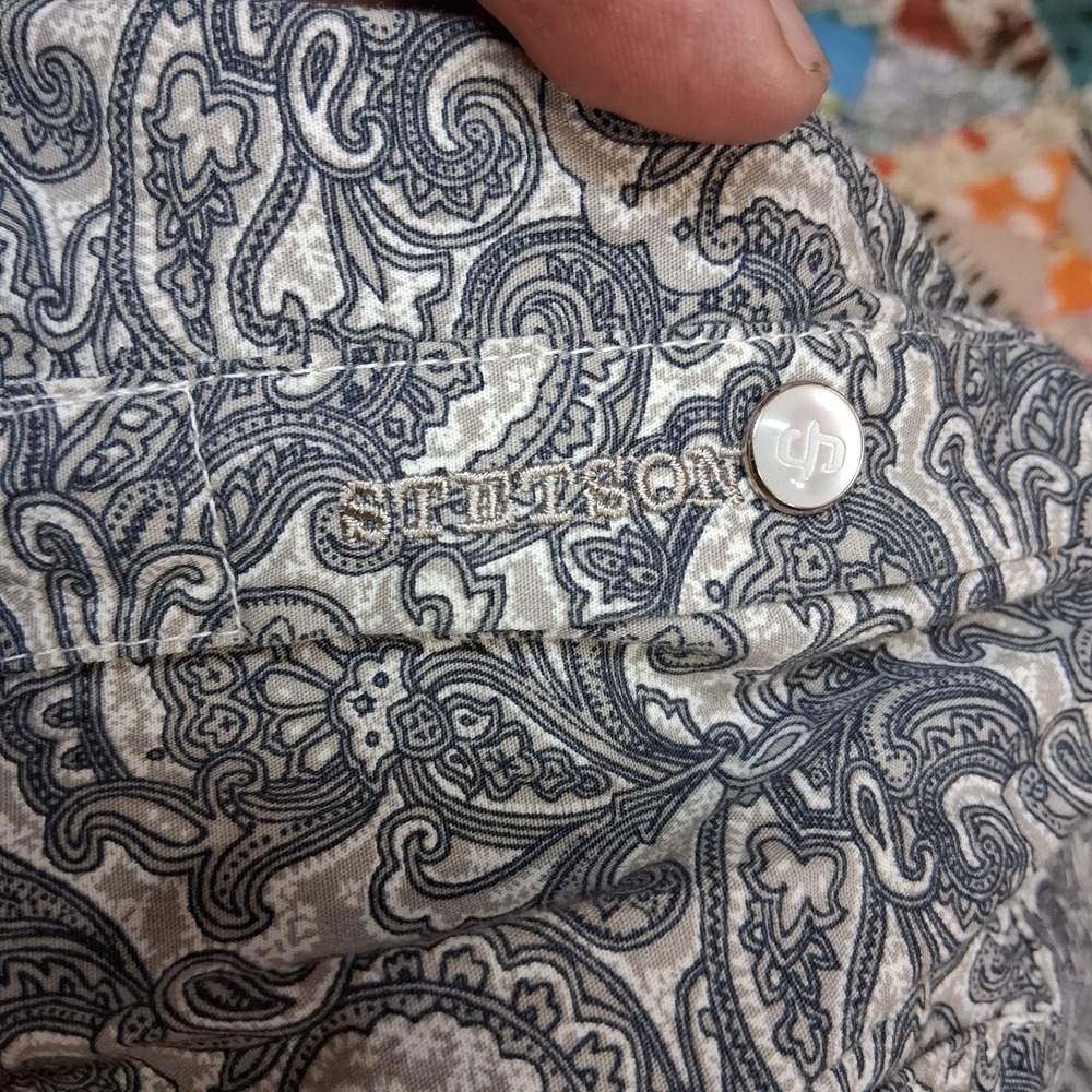 Stetson Mens Monochrome Paisley Pearl Snap Western Shirt Size 2XL Rodeo Cowboy - Picture 13 of 14